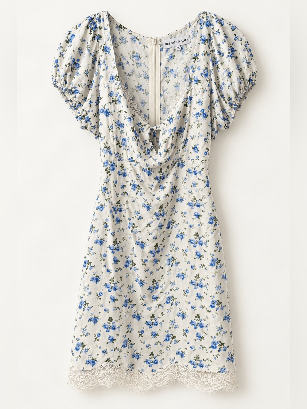 Madden Girl White Floral Midi Dress with Blue Bouquet Print